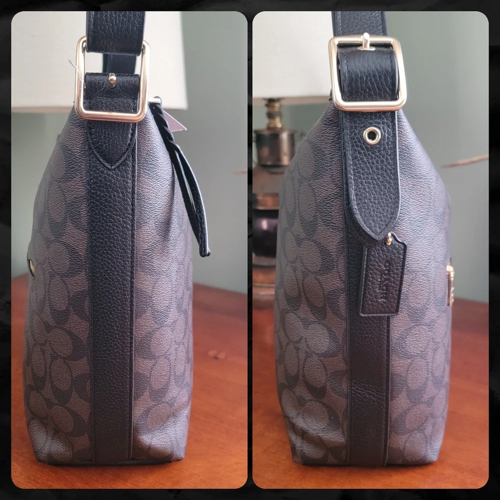 Coach C2819 Val Duffle Signature Brown Black Coated Canvas Shoulder Bag NWT